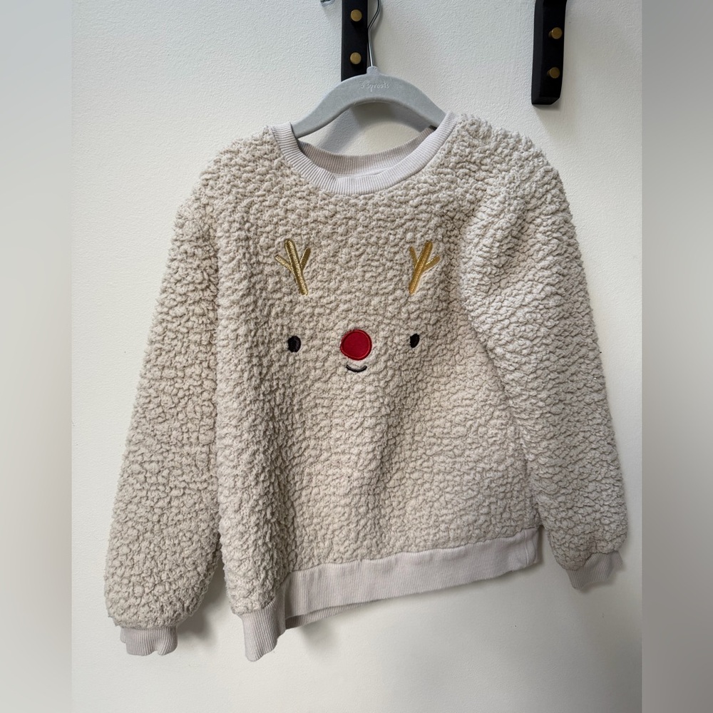 Petit Lem Cream Fleece Reindeer Sweatshirt